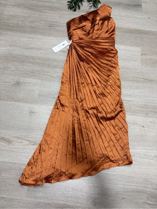 FH Dresses & Skirts - One-Shoulder Copper Pleated Midi Dress